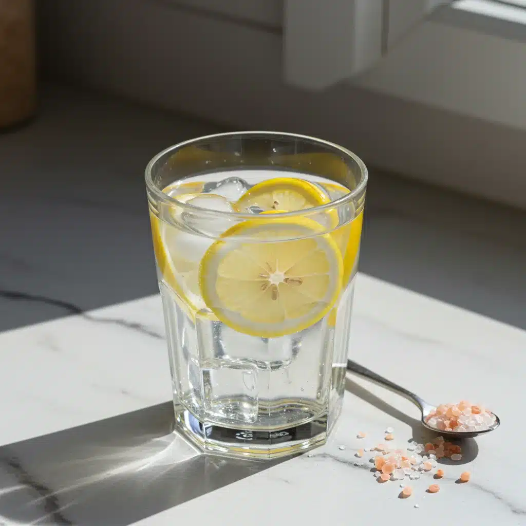 Japanese Pink Salt Recipe for Weight Loss – 4-Ingredient Morning Drink 2 Japanese pink salt recipe for weight loss in a glass with lemon and ice