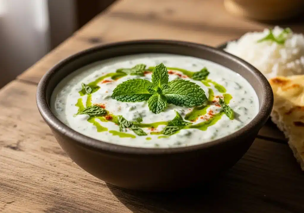 served Bacopa monnieri raita with fresh garnish
