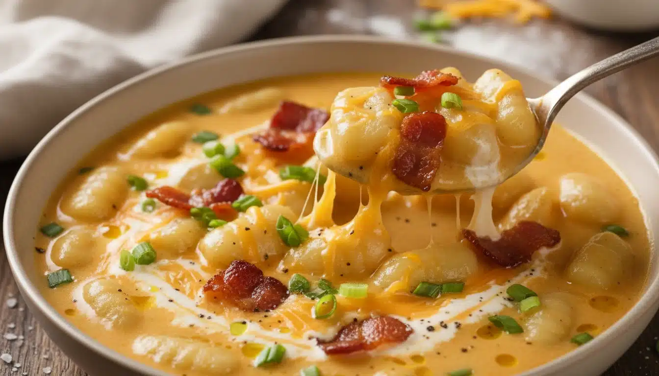 Bacon Cheddar Gnocchi Soup bowl