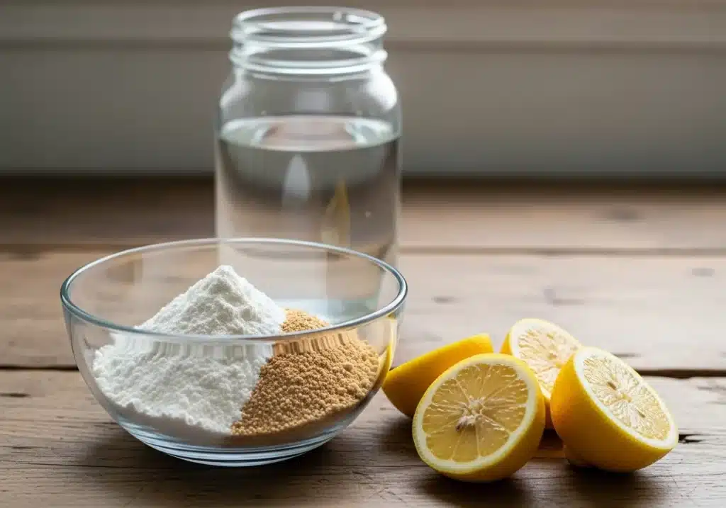 Ingredients for bariatric gelatin recipe including gelatin, collagen, lemon
