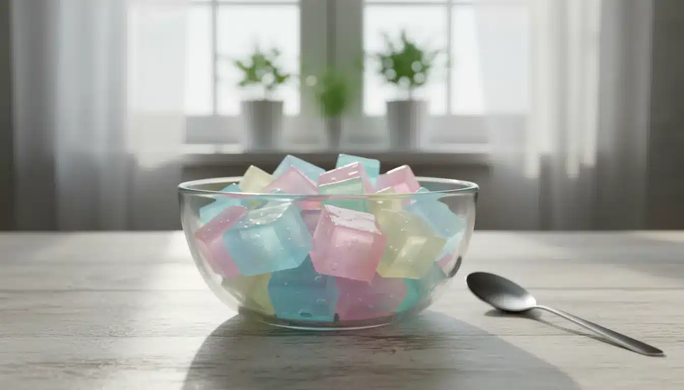 Bariatric gelatin recipe colorful cubes in bowl