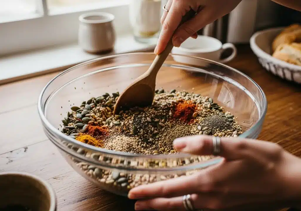 Bariatric Seed Recipe: Tasty, Low-Carb Snack for Weight Loss 5 mixing bariatric seed recipe seeds with olive oil