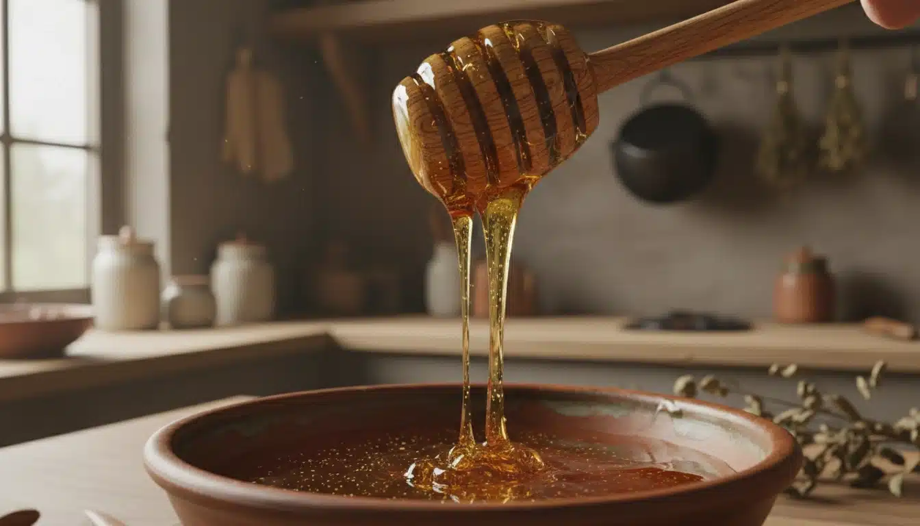 Canaan honey close-up dripping on dipper Canaan Honey for Eyes