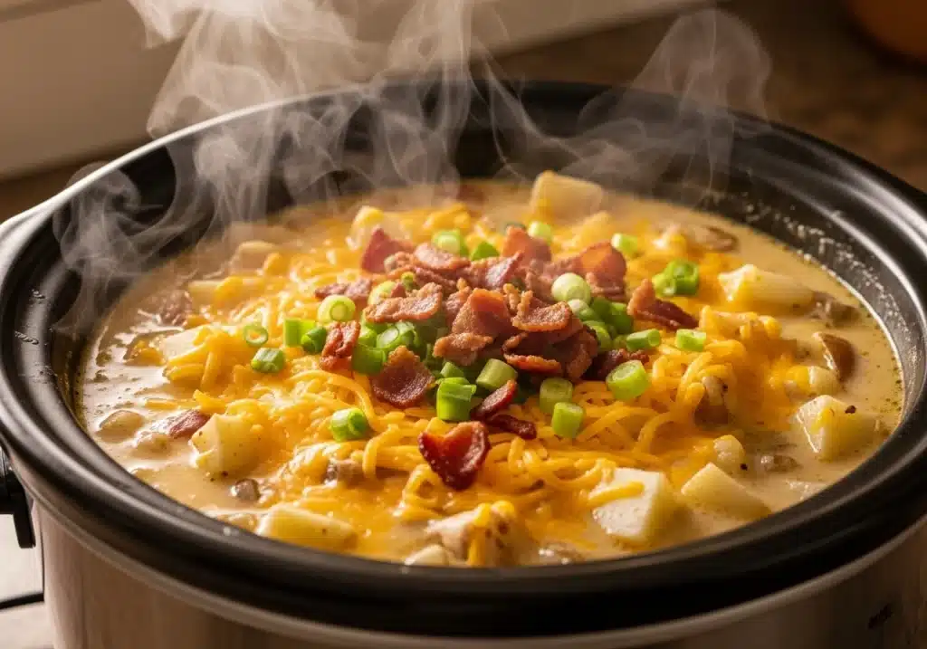 Crockpot Loaded Baked Potato Soup cooking