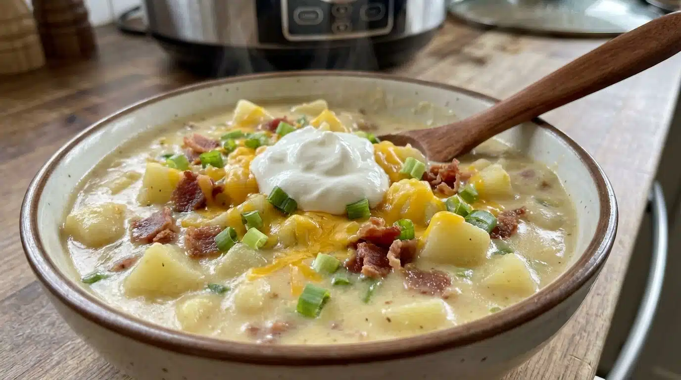 Crockpot Loaded Baked Potato Soup bowl