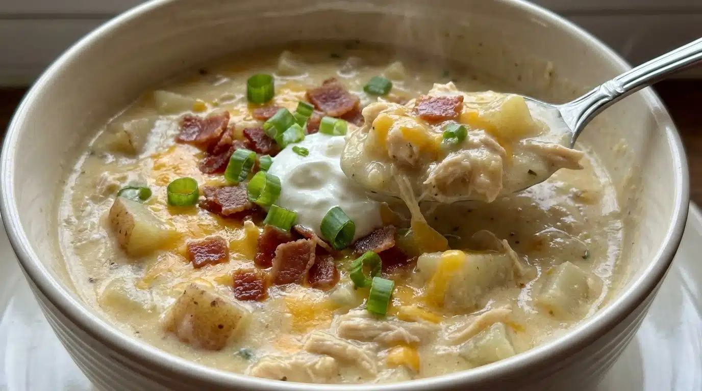 Loaded Chicken Potato Soup bowl