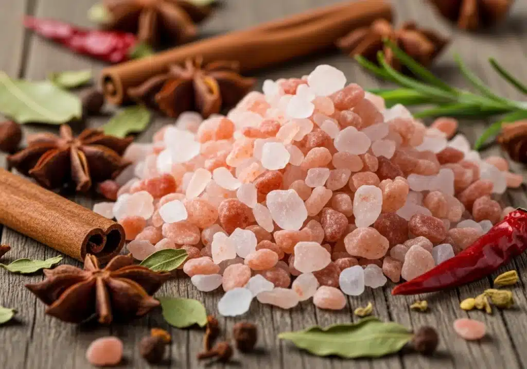 Close-up of pink Himalayan salt for metabolism boost
