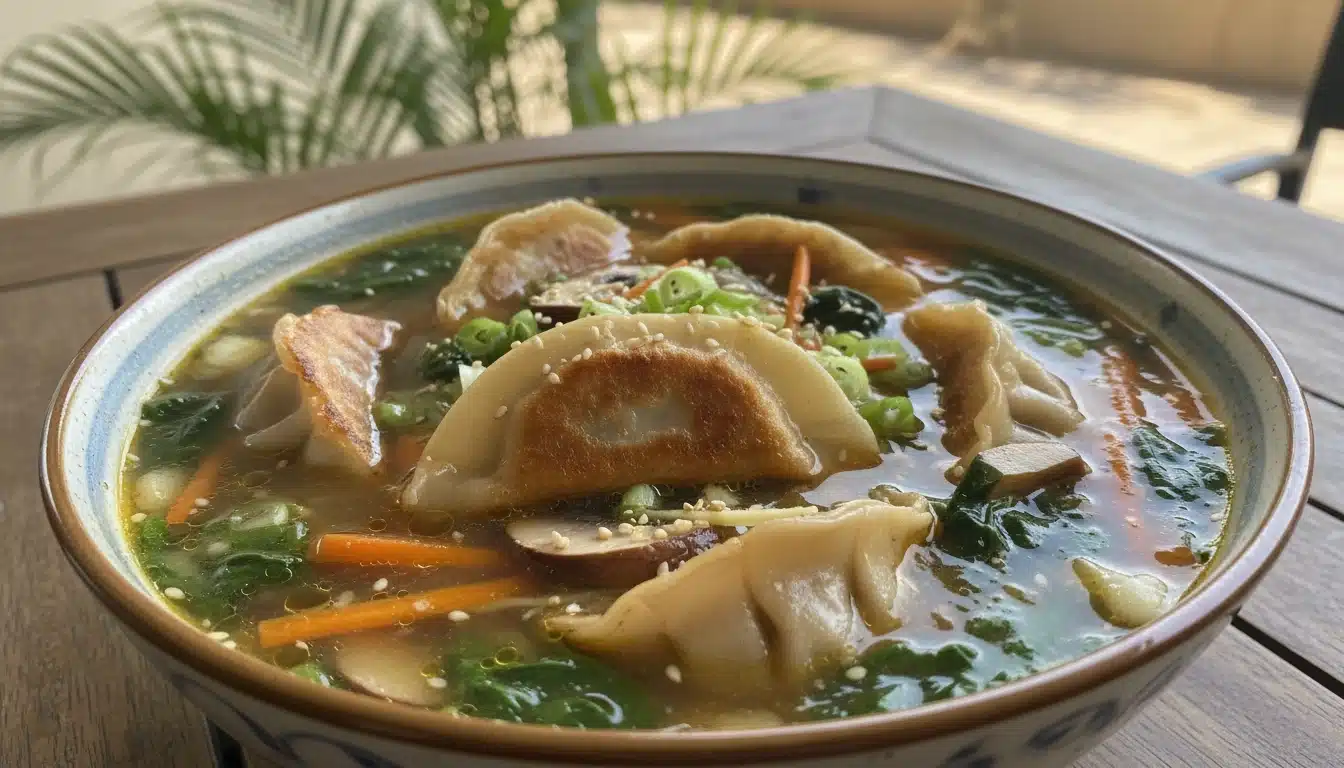potsticker soup recipe in bowl