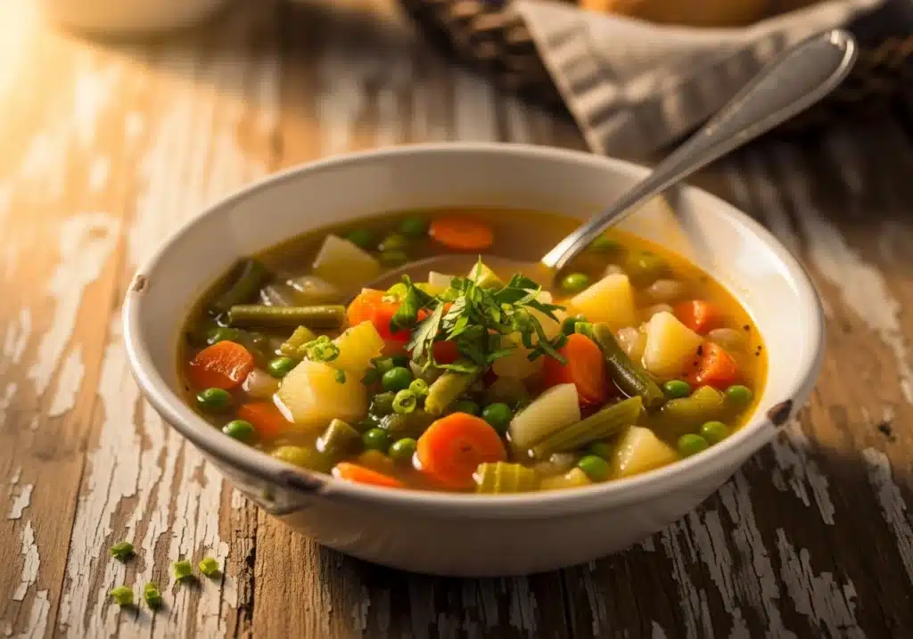 Served Homemade Vegetable Soup