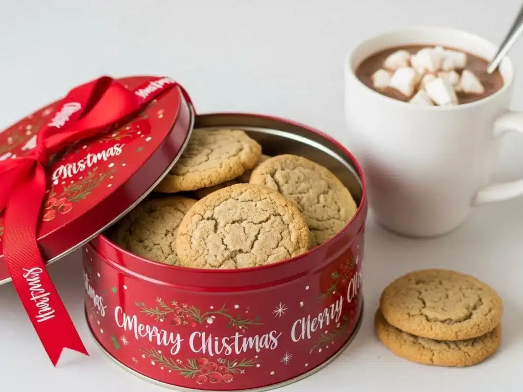 Kitchen Sink Christmas Cookies – Fun, Sweet, and Perfectly Salty 4 Cookies in a red holiday tin with ribbo