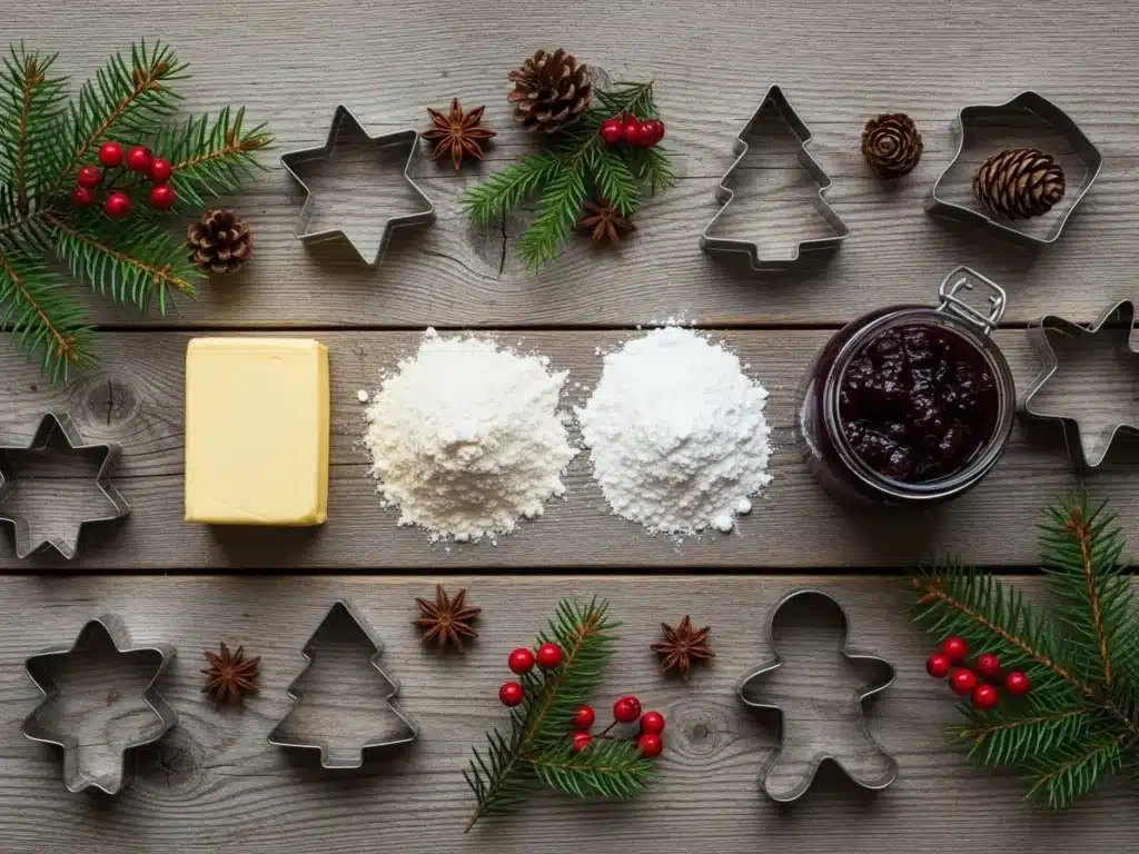 Flat lay of butter, flour