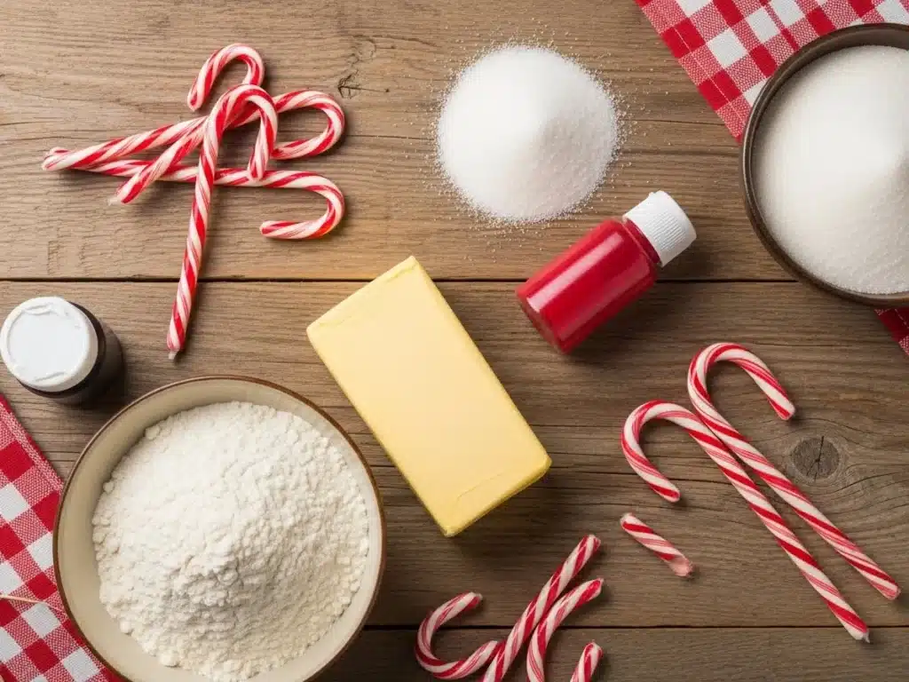 Flat lay of butter, flour, sugar