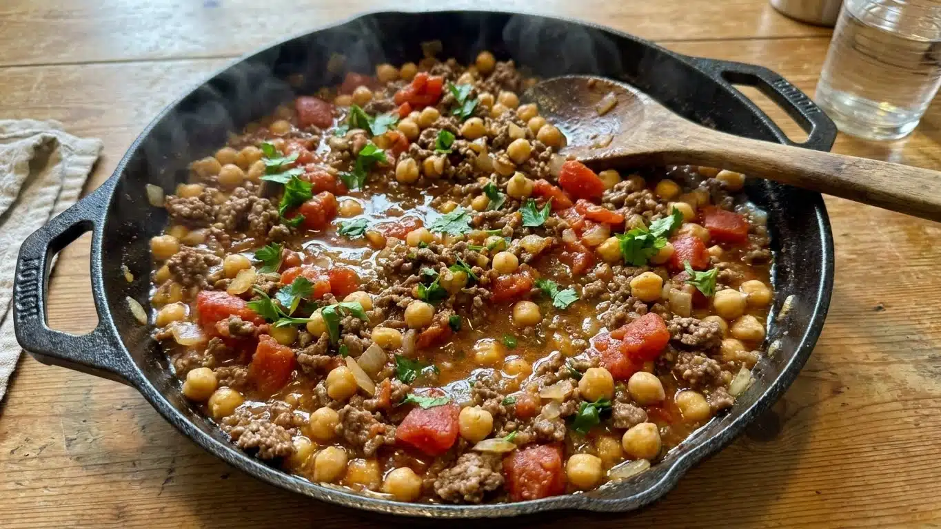 Beef and Chickpea Skillet: Savory, Simple & One-Pan Delicious 2 Beef and Chickpea Skillet with herbs