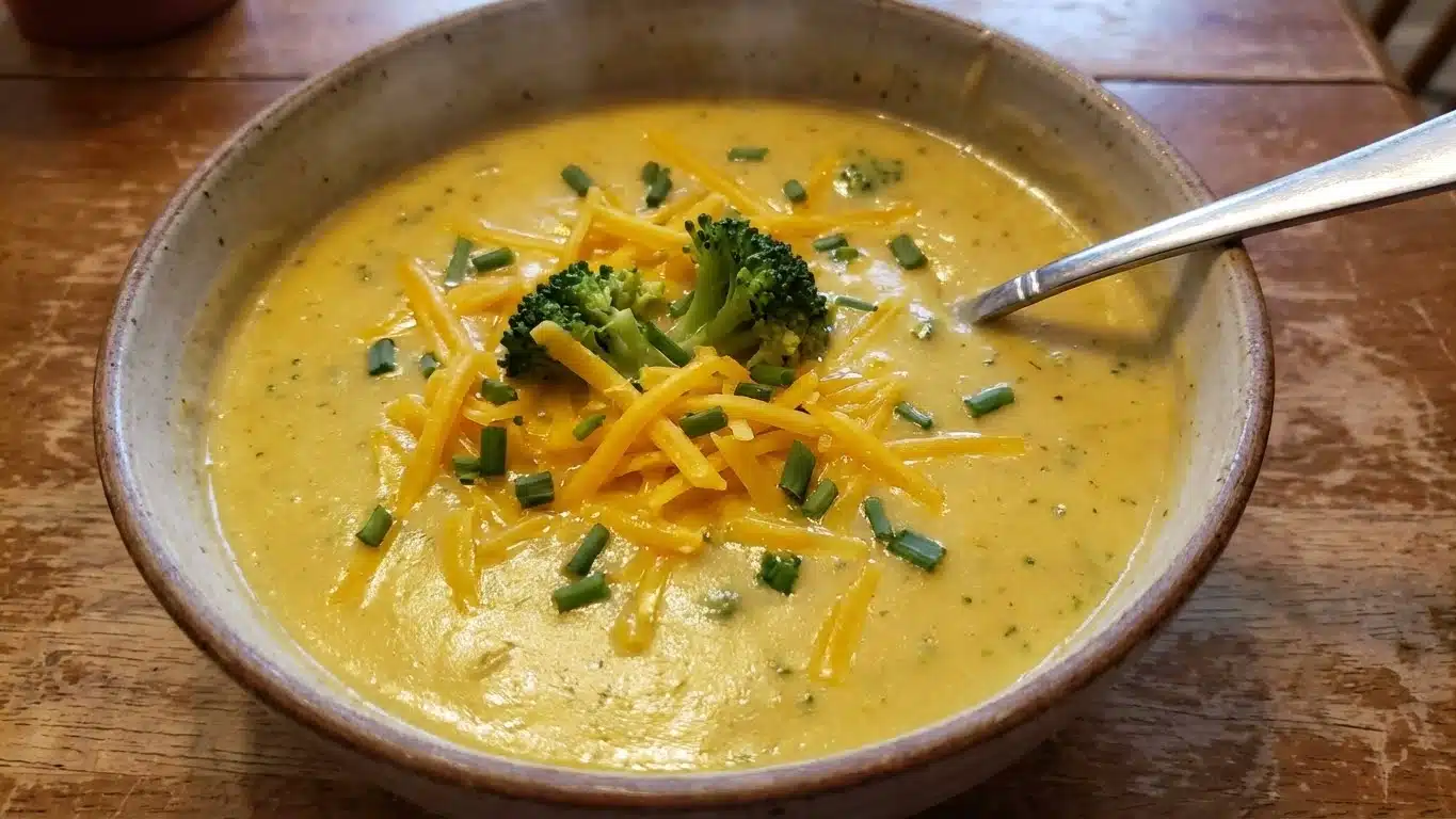 Cheddar Broccoli Potato Soup with cheese and broccoli
