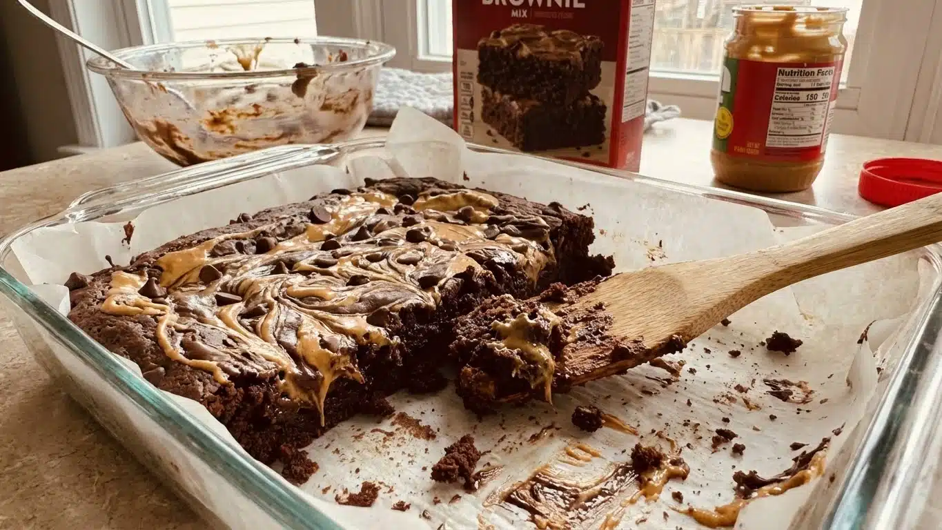 Chocolate Peanut Butter Brownies with swirl