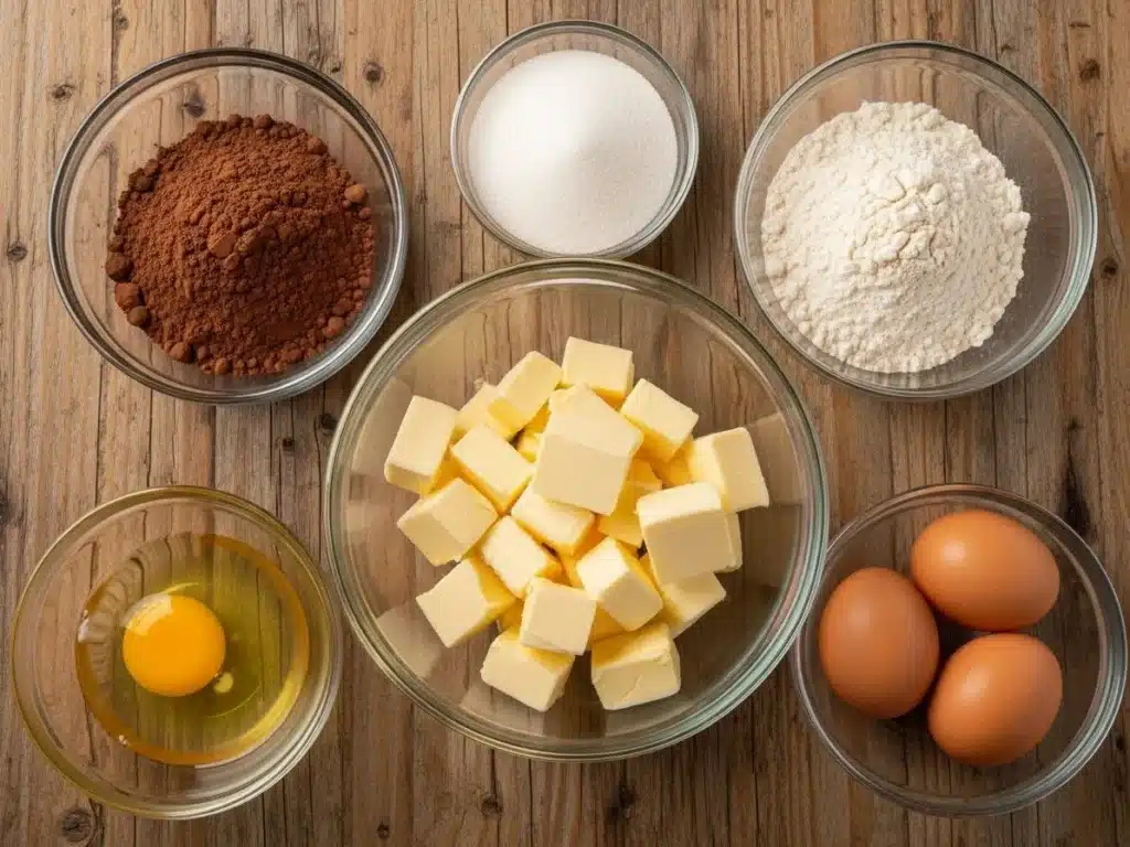 chocolate thumbprint cookies ingredients flat lay