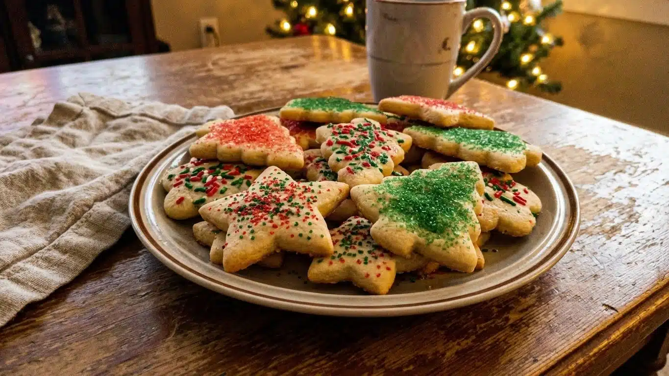 Christmas Butter Cookies on festive plate