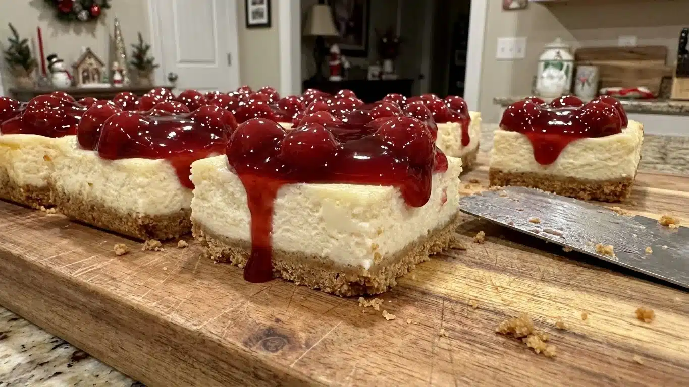 Christmas Cherry Cheesecake Bars: Creamy, Festive & So Easy to Love 2 Flat lay of cream cheese, eggs, cherry