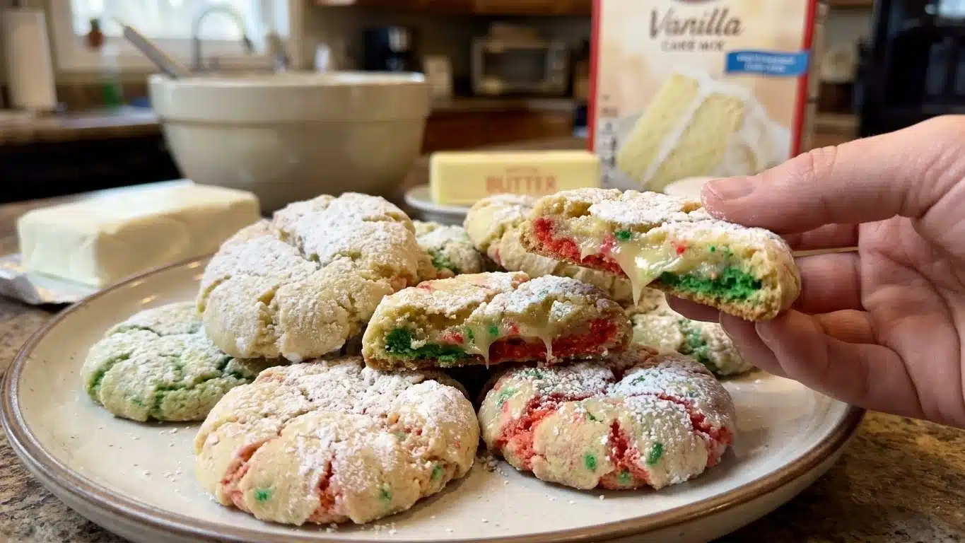 christmas gooey butter cookies on festive table