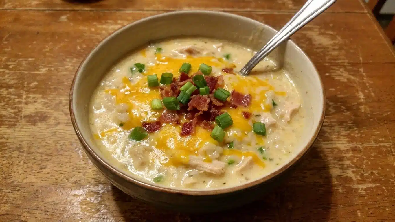 Crack Chicken & Rice Soup with bacon and cheese