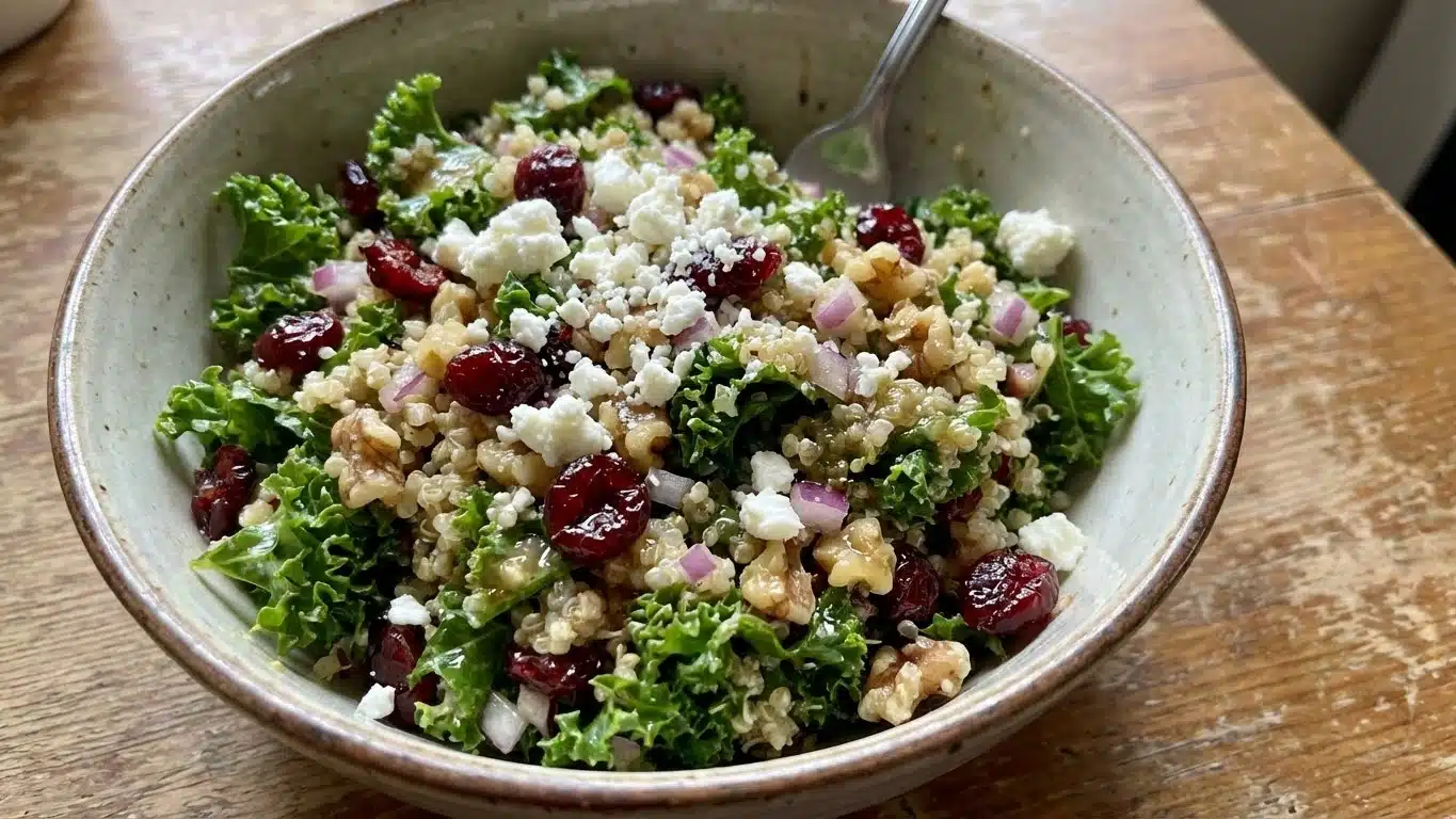 Cranberry Kale Quinoa Salad: Fresh, Nutritious & Bursting with Flavor 2 Cranberry Kale Quinoa Salad with feta and lemon dressing