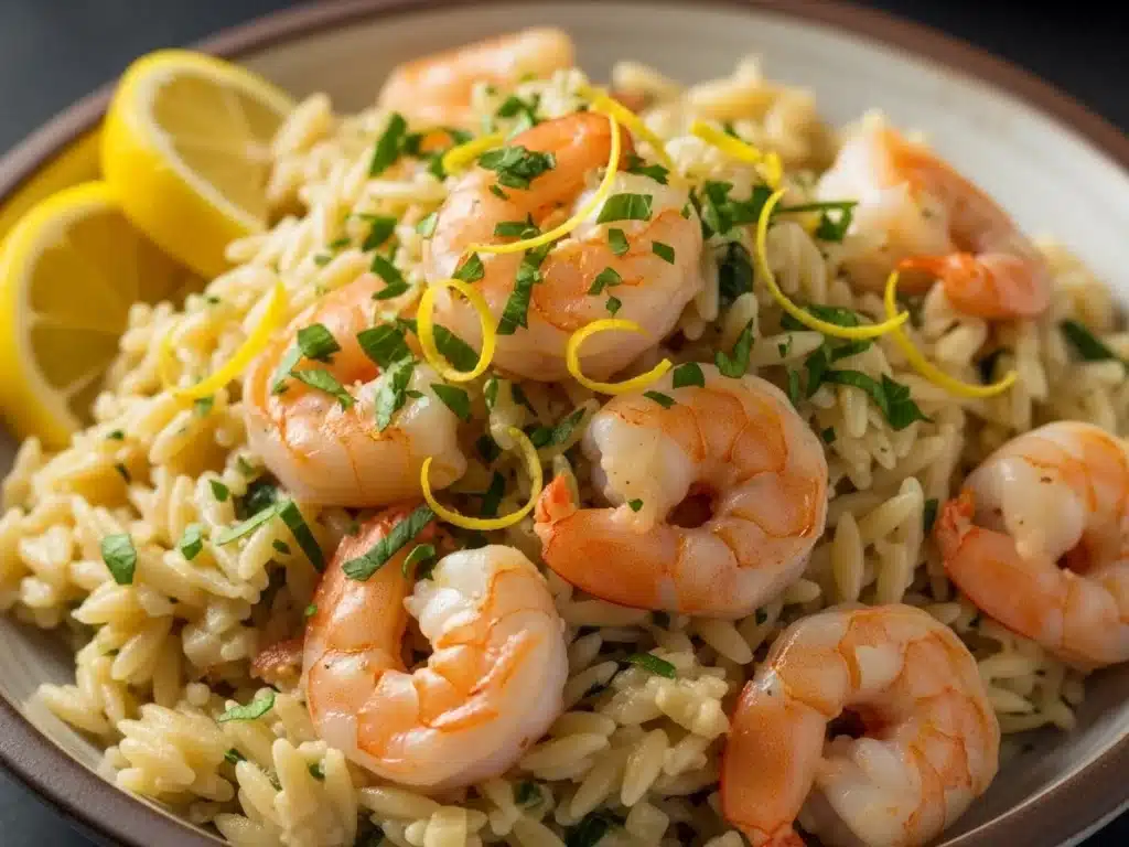 Creamy Lemon Garlic Shrimp Orzo: Bright, Silky & Comforting 3 Creamy Lemon Garlic Shrimp Orzo ready to serve