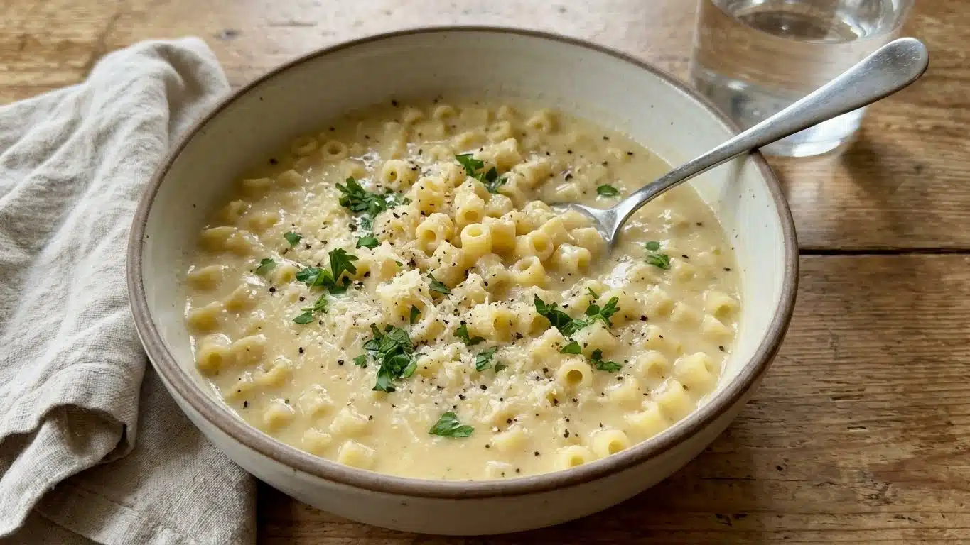 Creamy Parmesan Pasta Soup in bowl