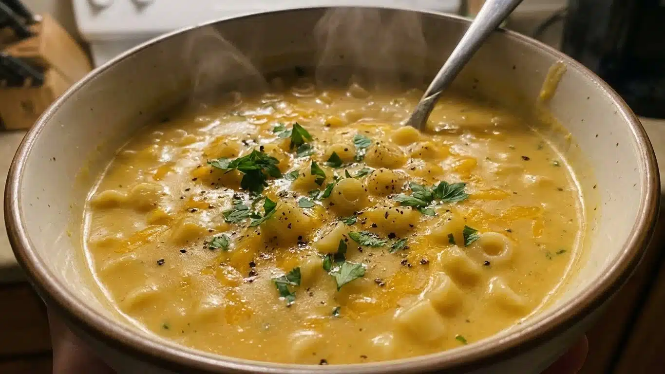 Creamy Pasta Cheese Soup with pasta and cheese