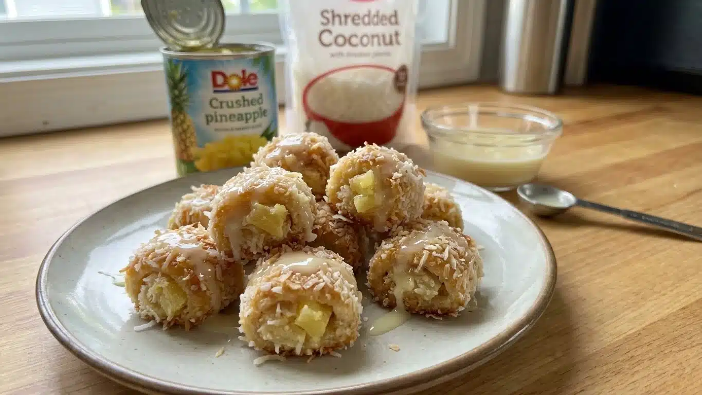 Hawaiian Pineapple Coconut Balls rolled in coconut