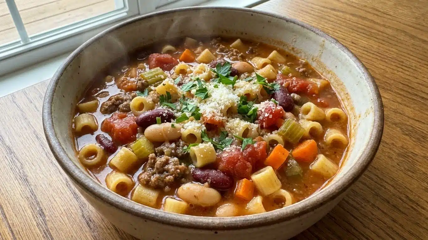 Hearty Pasta Fagioli Soup with beans and sausage
