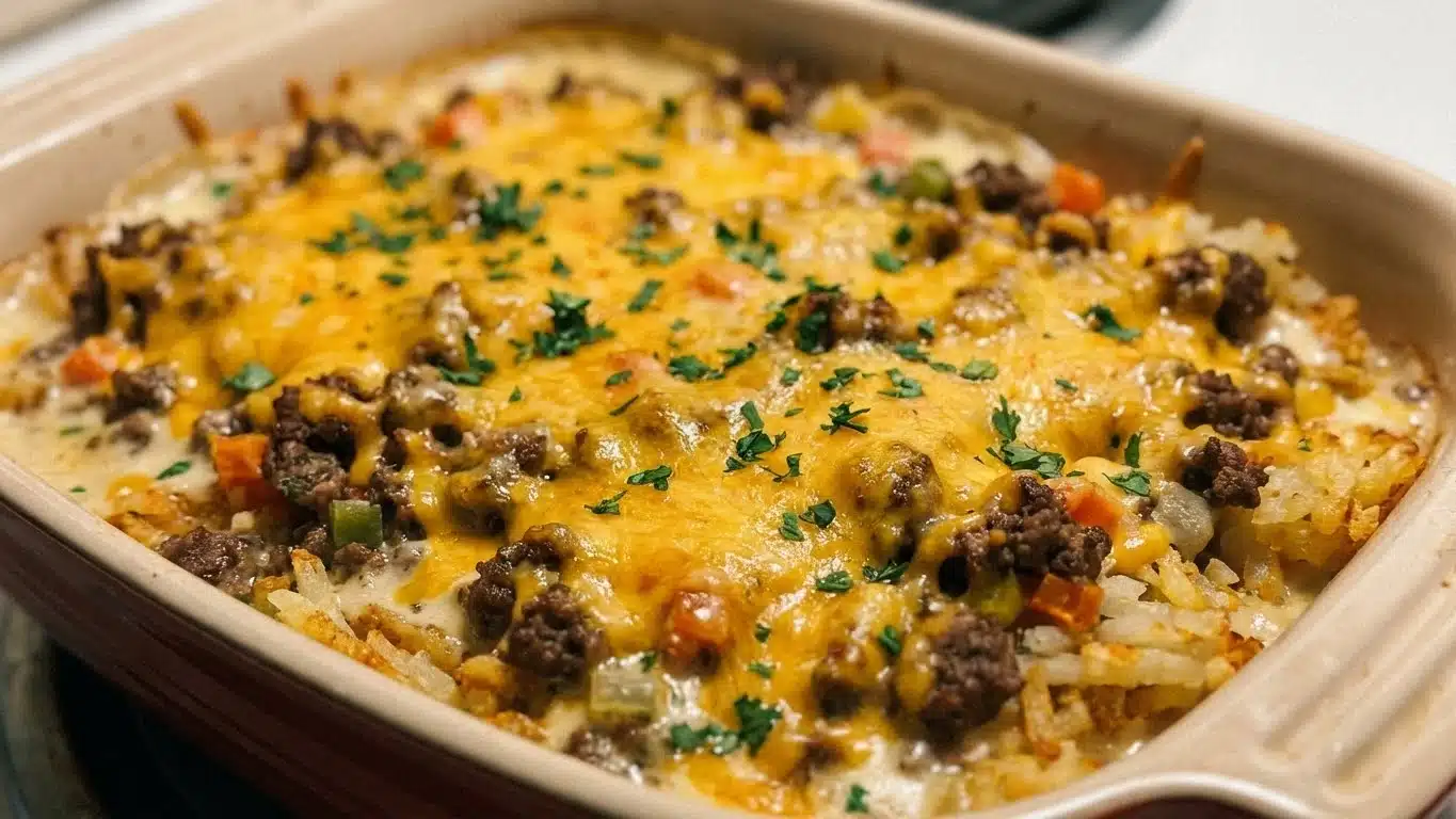 Hobo Casserole baked with cheese