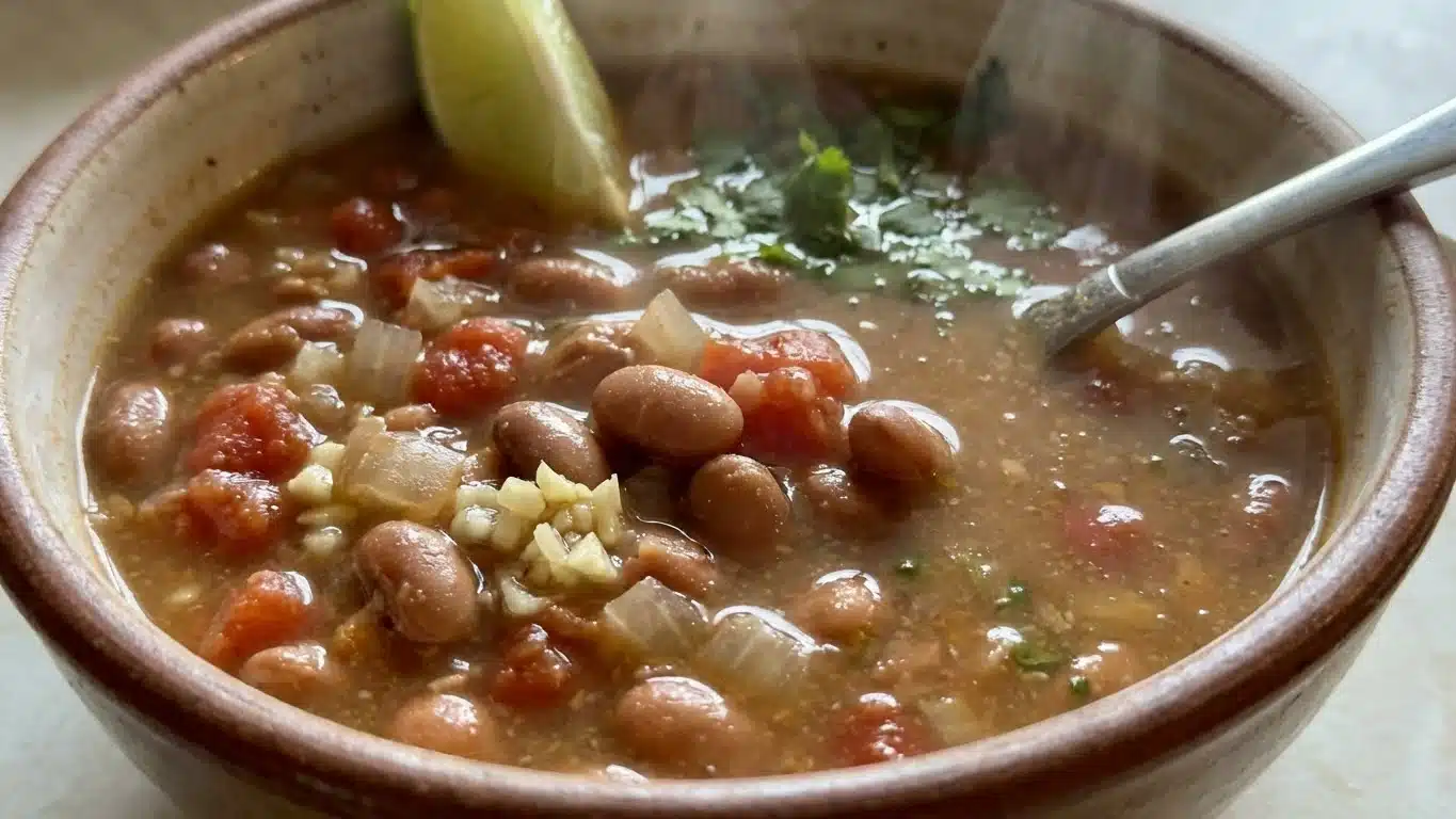 Mexican Pinto Bean Soup with lime and cilantro