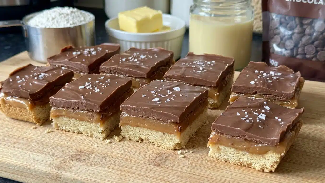 Millionaire’s Bars: Rich, Buttery & Dangerously Addictive 2 Millionaire’s Bars stacked on plate with caramel layers visible
