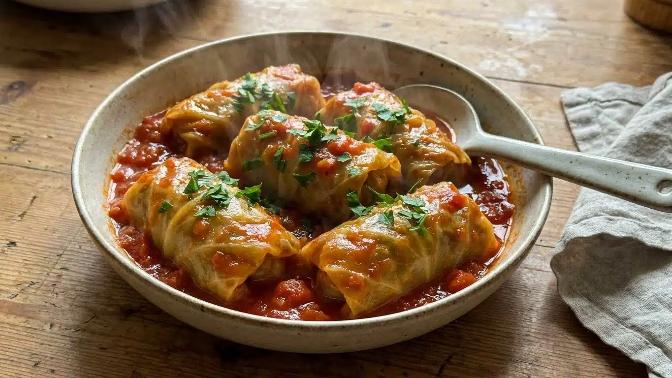 Old-Fashioned Cabbage Rolls with tomato sauce