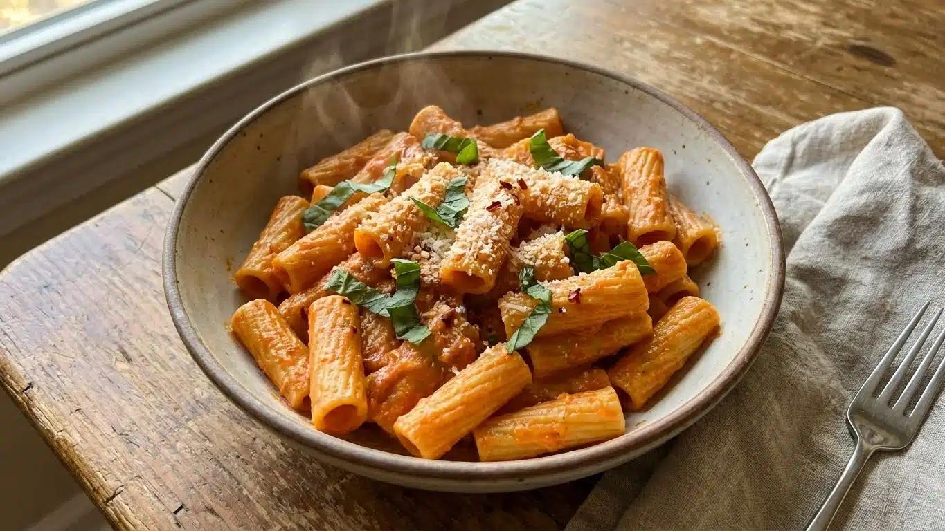 One Pot Spicy Rigatoni in bowl