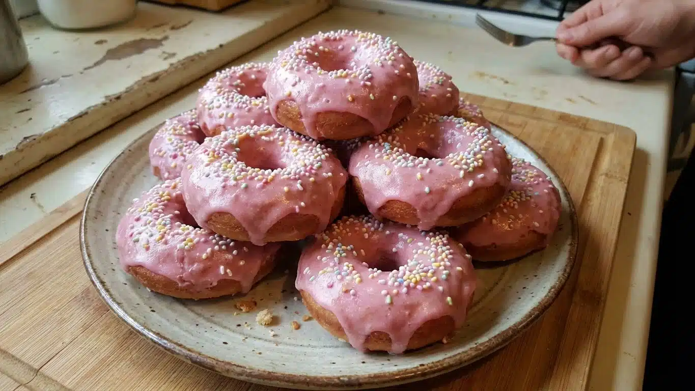 Pink Party Donuts with glaze and sprinkles
