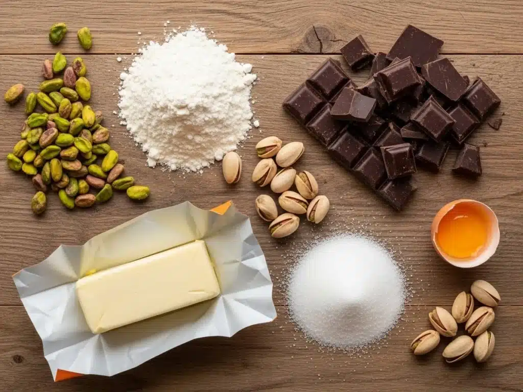 Ingredients for Pistachio Chocolate Bar Cookies