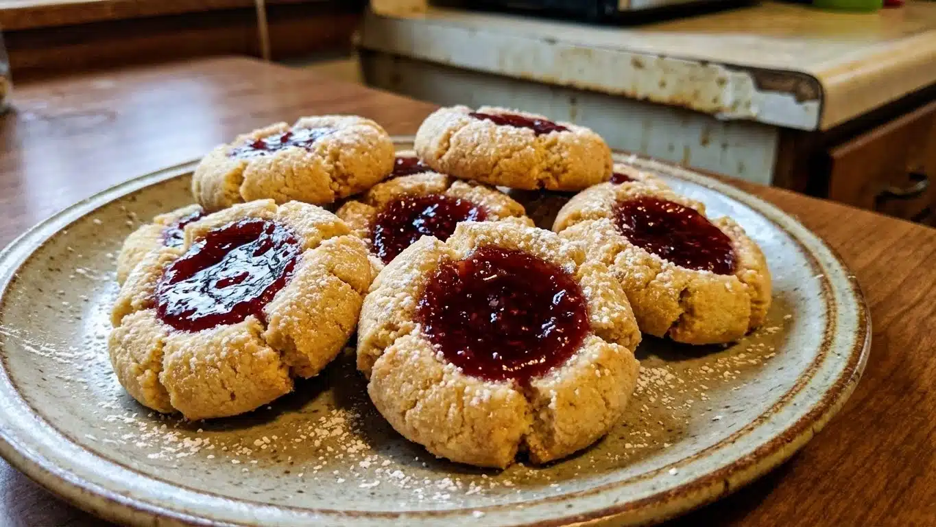 Raspberry Thumbprint Cookies on plate