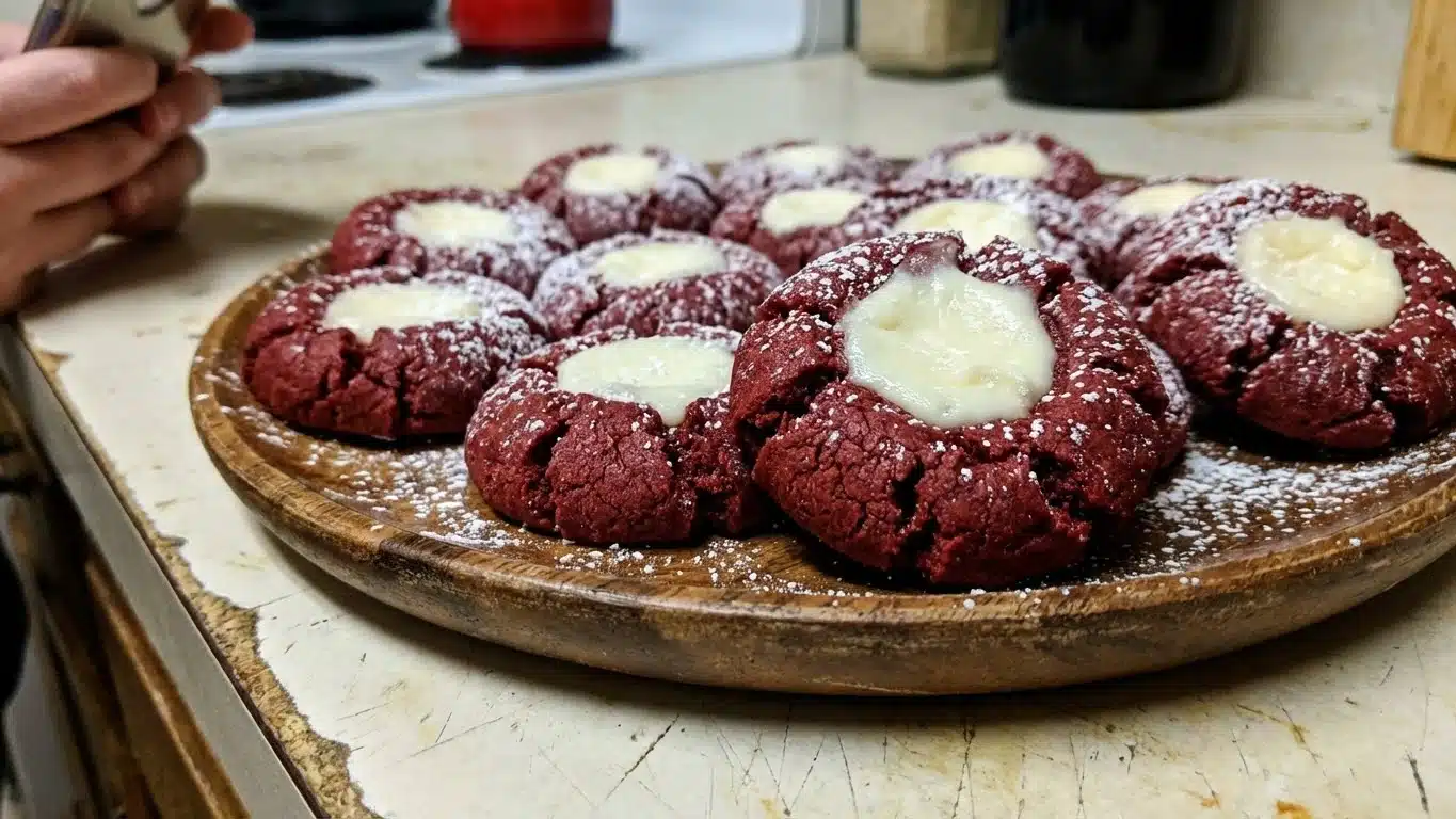 Red Velvet Cream Cheese Thumbprint Cookies