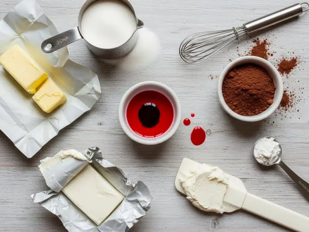 Ingredients for Red Velvet Cream Cheese Thumbprint Cookies