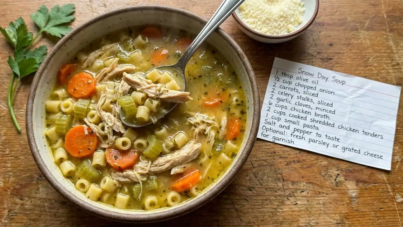Snow Day Soup: Cozy, Creamy, and Ready in Minutes 2 Bowl of Snow Day Soup with noodles and chicken