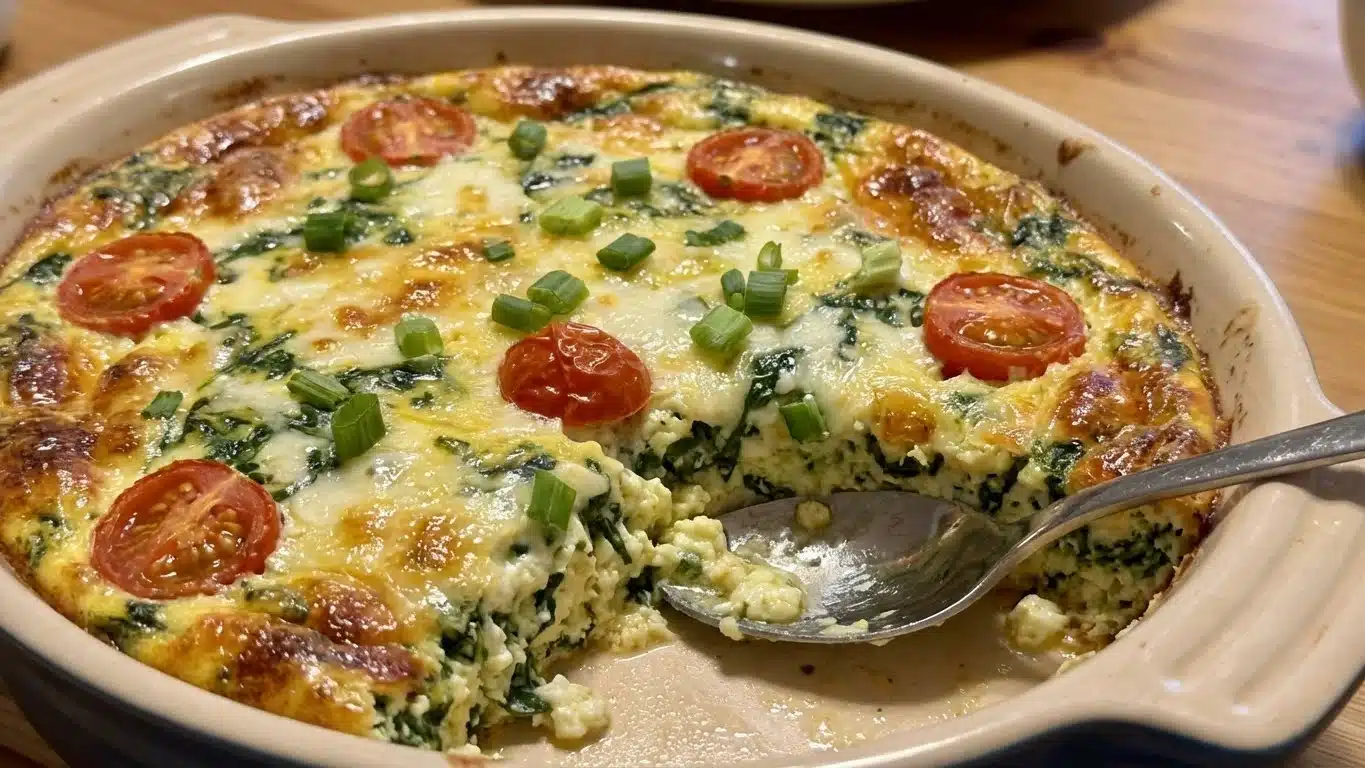 Spinach Cottage Cheese Egg Bake with golden crust
