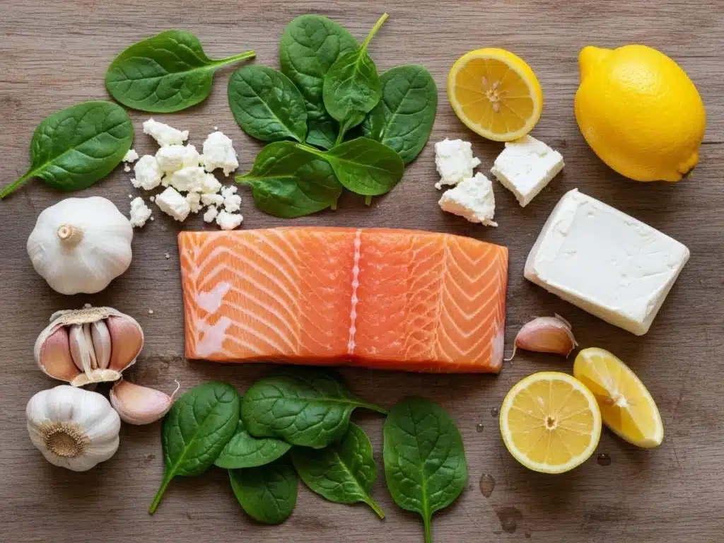 Ingredients for Spinach Feta Stuffed Salmon