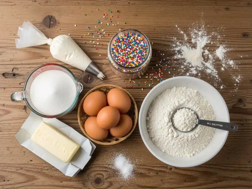 Ingredients for Stacked Sprinkle Christmas Cookies