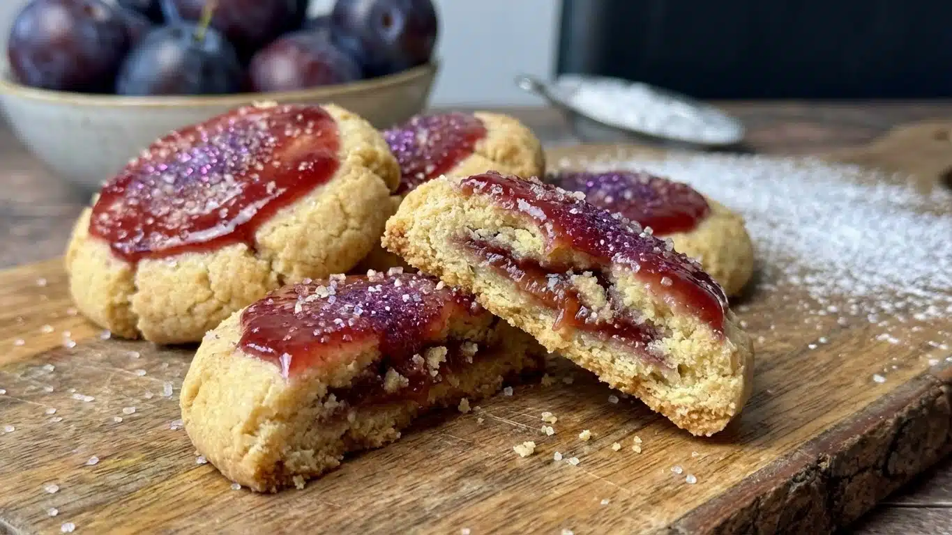 Sugar Plum Shortbread Cookies on a festive tray