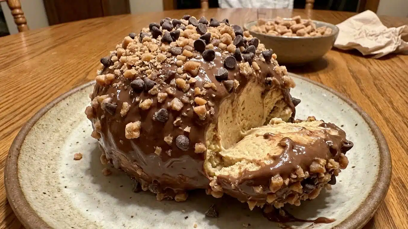 Toffee Chocolate Chip Cheeseball with crackers