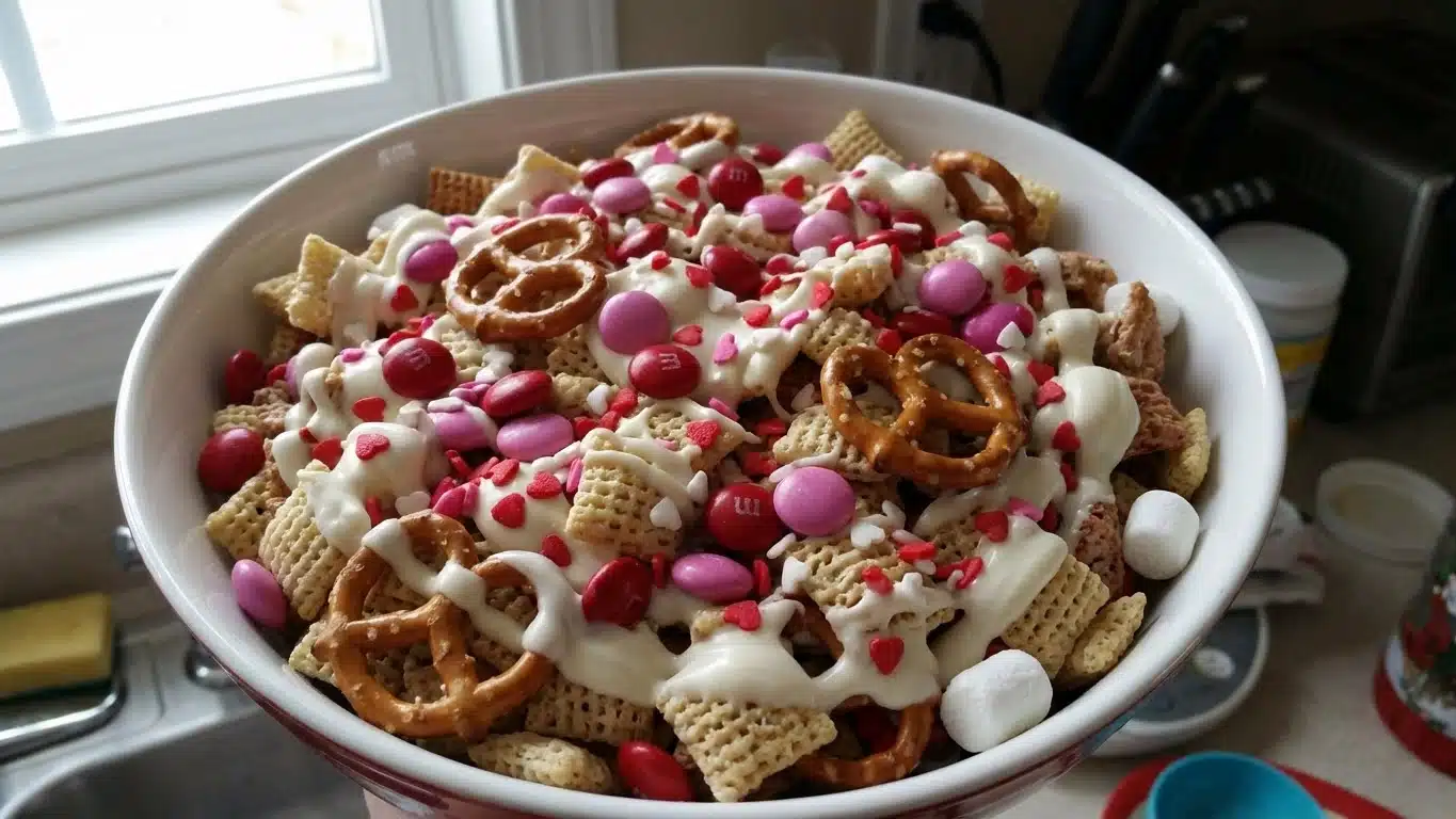 Valentine’s Day Chex Mix: Sweet, Crunchy & Full of Love 1 Valentine’s Day Chex Mix with candies