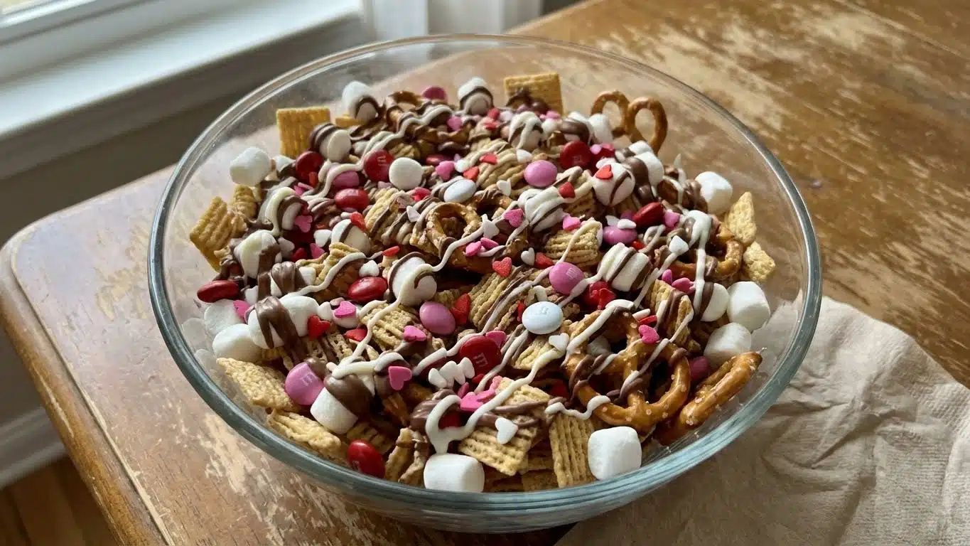 Valentine’s S’mores Snack Mix in a bowl