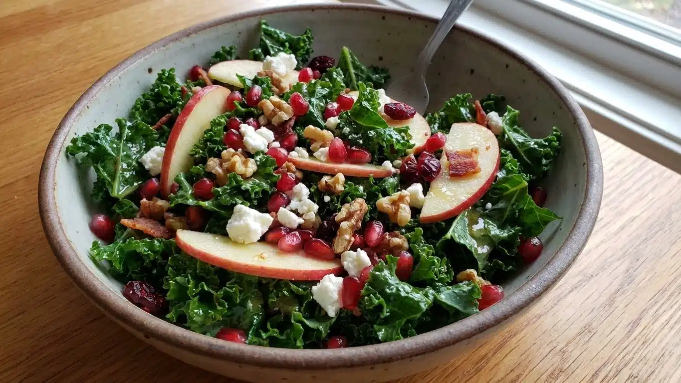 Winter Kale Salad Recipe: Fresh, Crunchy & Bursting with Flavor 2 Winter Kale Salad with fruit and nuts