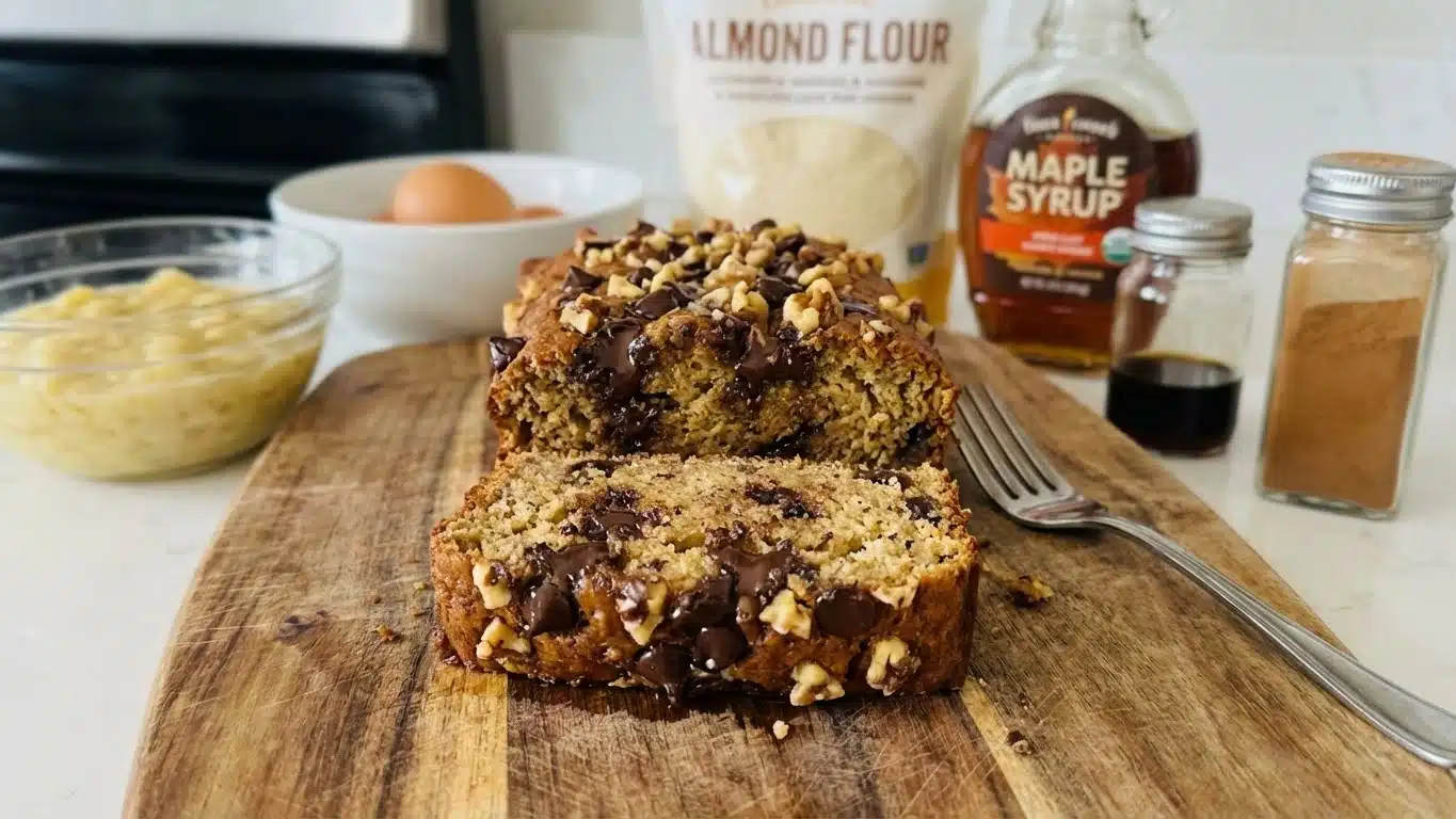 Almond Flour Banana Bread with bananas and almonds